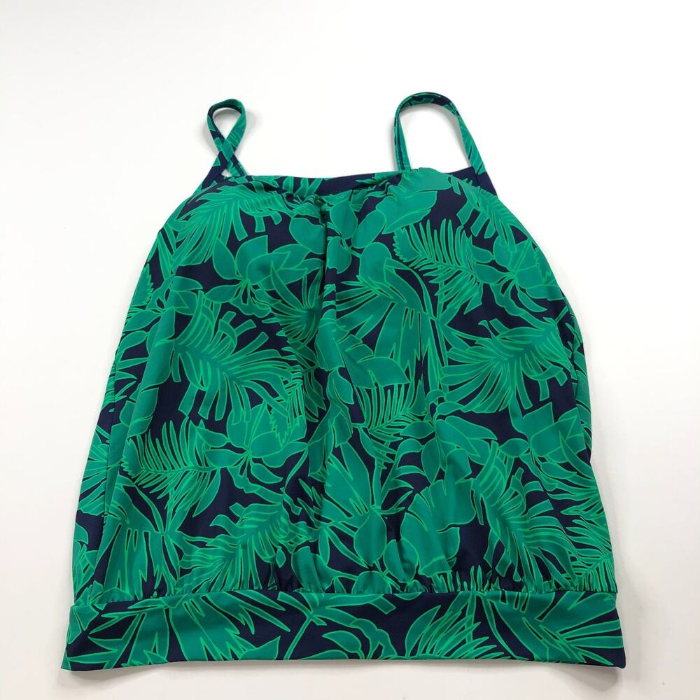Lands End 6 Square Neck Padded Tankini Top Swim Floral Green Blue No Underwire